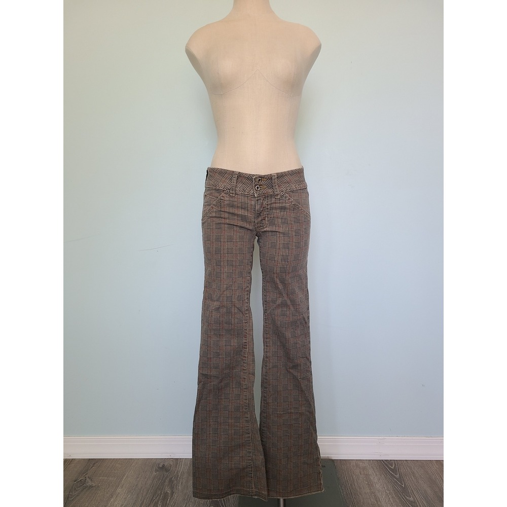 VTG Hudson Jeans‎ Houndstooth Plaid Low Rise Flare Leg Button Fly Y2K